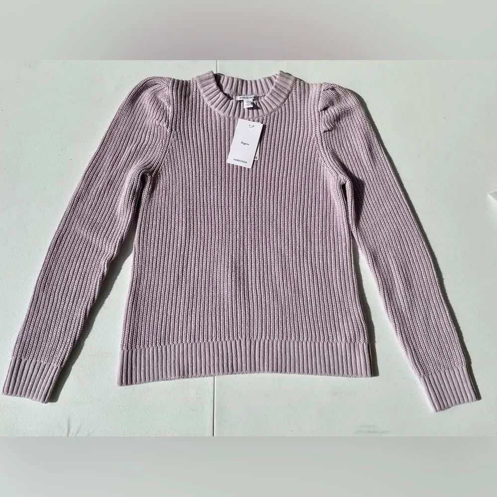 Nordstrom Girls Purple Knit Sweater XL 14/16 Puff Sleeve Soft Cozy